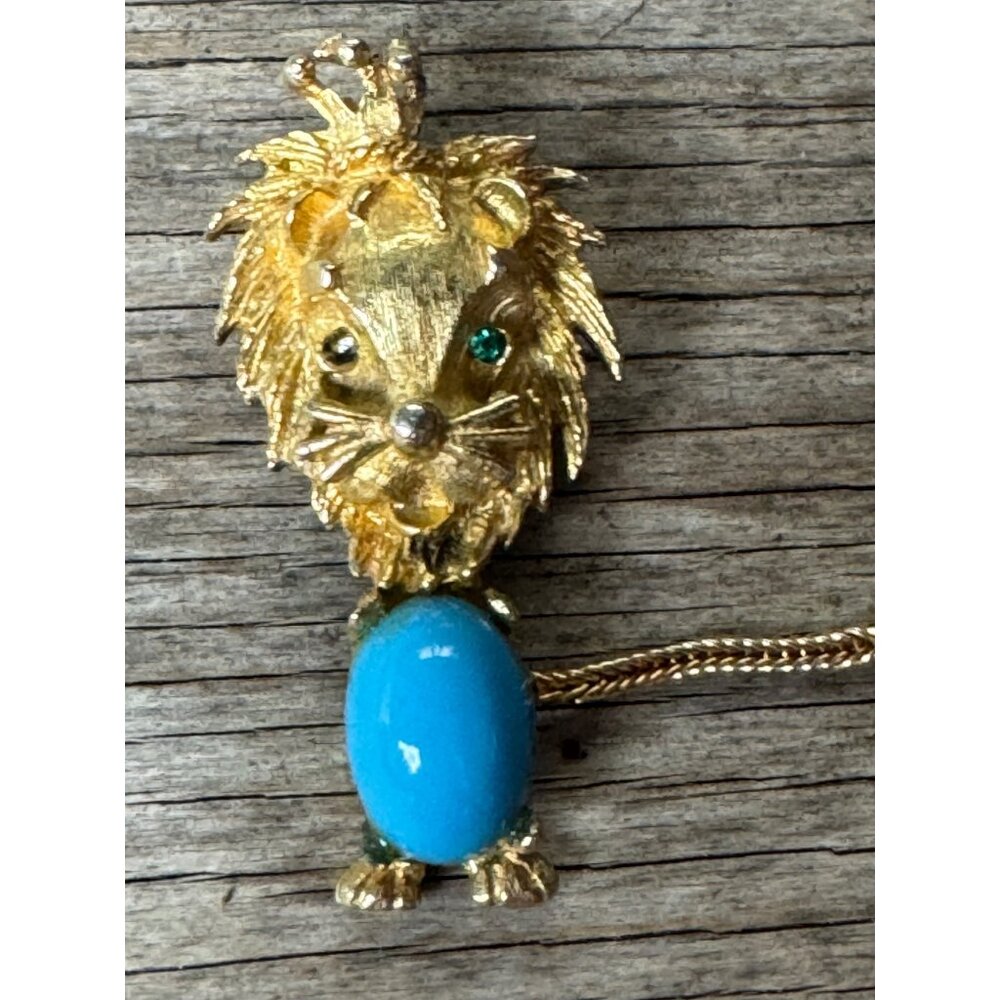 Turquoise Lucite Jelly Belly Leo Lion King Pin Brooch Articulated Tail 1 7/8" - Picture 2 of 6
